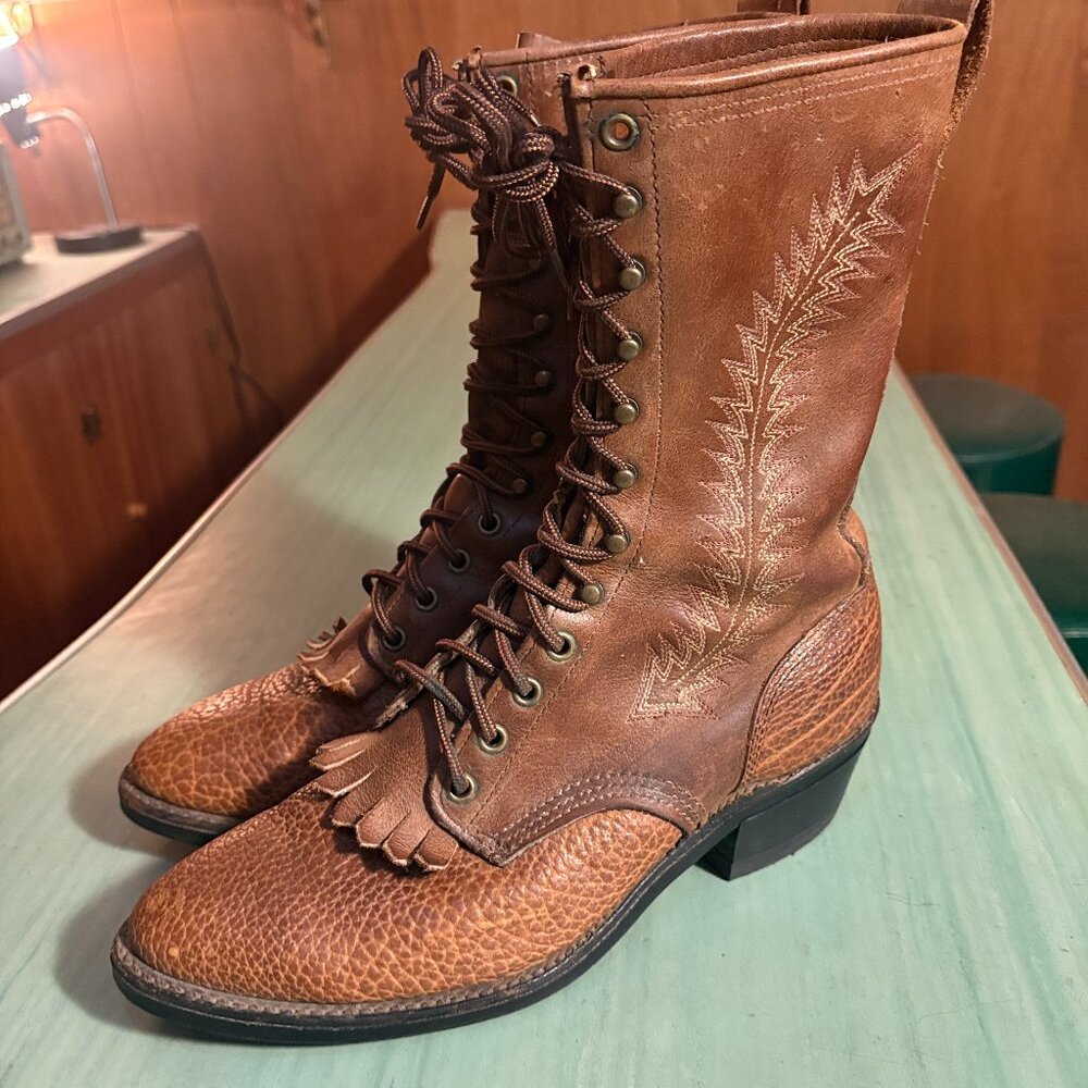 Vintage Abilene ? Handmade In USA Kiltie Western Roper Boots Mens 8 D Womens 10